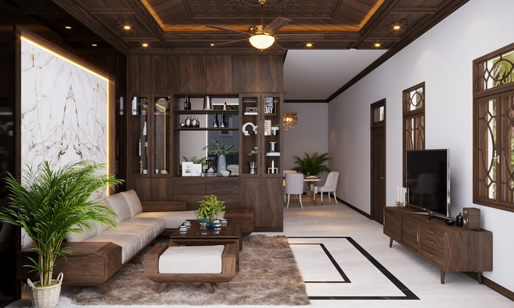 Mẫu thiết kế phòng khách đẹp từ gỗ