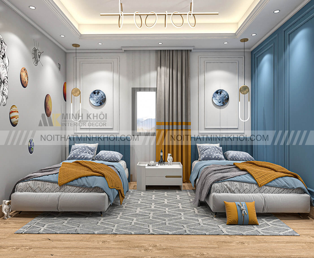 Mẫu thiết kế phòng ngủ cho 1 bé trai và 1 bé gái