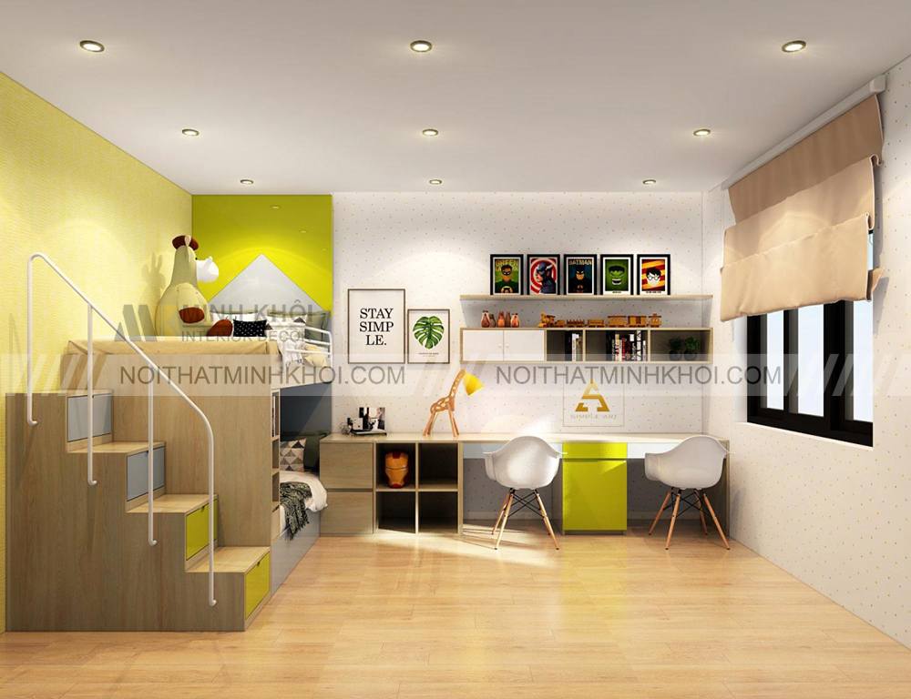 Mẫu thiết kế phòng ngủ cho 1 bé trai và 1 bé gái