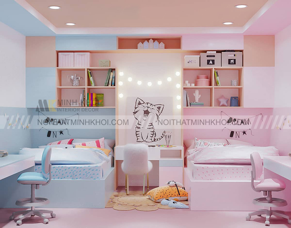 Mẫu thiết kế phòng ngủ cho 1 bé trai và 1 bé gái