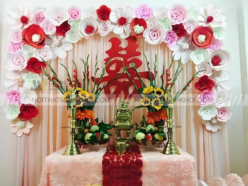 Mẫu trang trí bàn thờ gia tiên ngày cưới miền Bắc