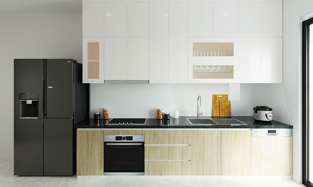 Mẫu tủ kệ bếp hình chữ I đẹp