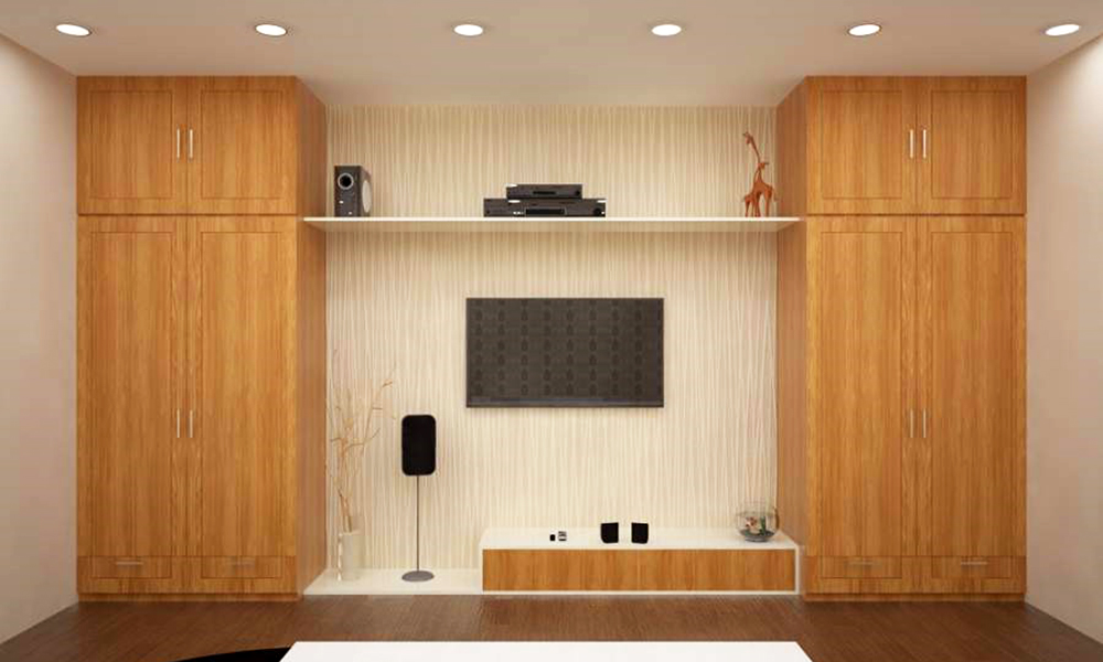 Mẫu tủ quần áo 4 buồng kết hợp kệ tivi