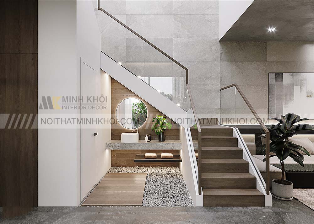 Một số mẫu thiết kế cầu thang kính kết hợp gỗ mới nhất hiện nay