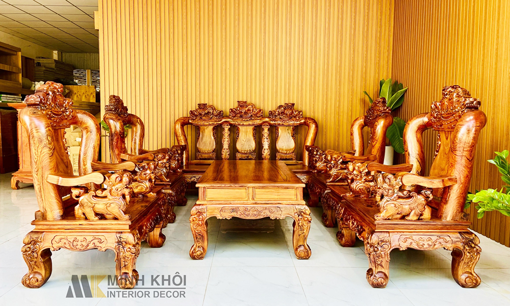 Bộ Salon Gỗ Cẩm Lai 10 Món Tay 14 Chạm Nghê Cao Cấp Cực Đẹp - SL919