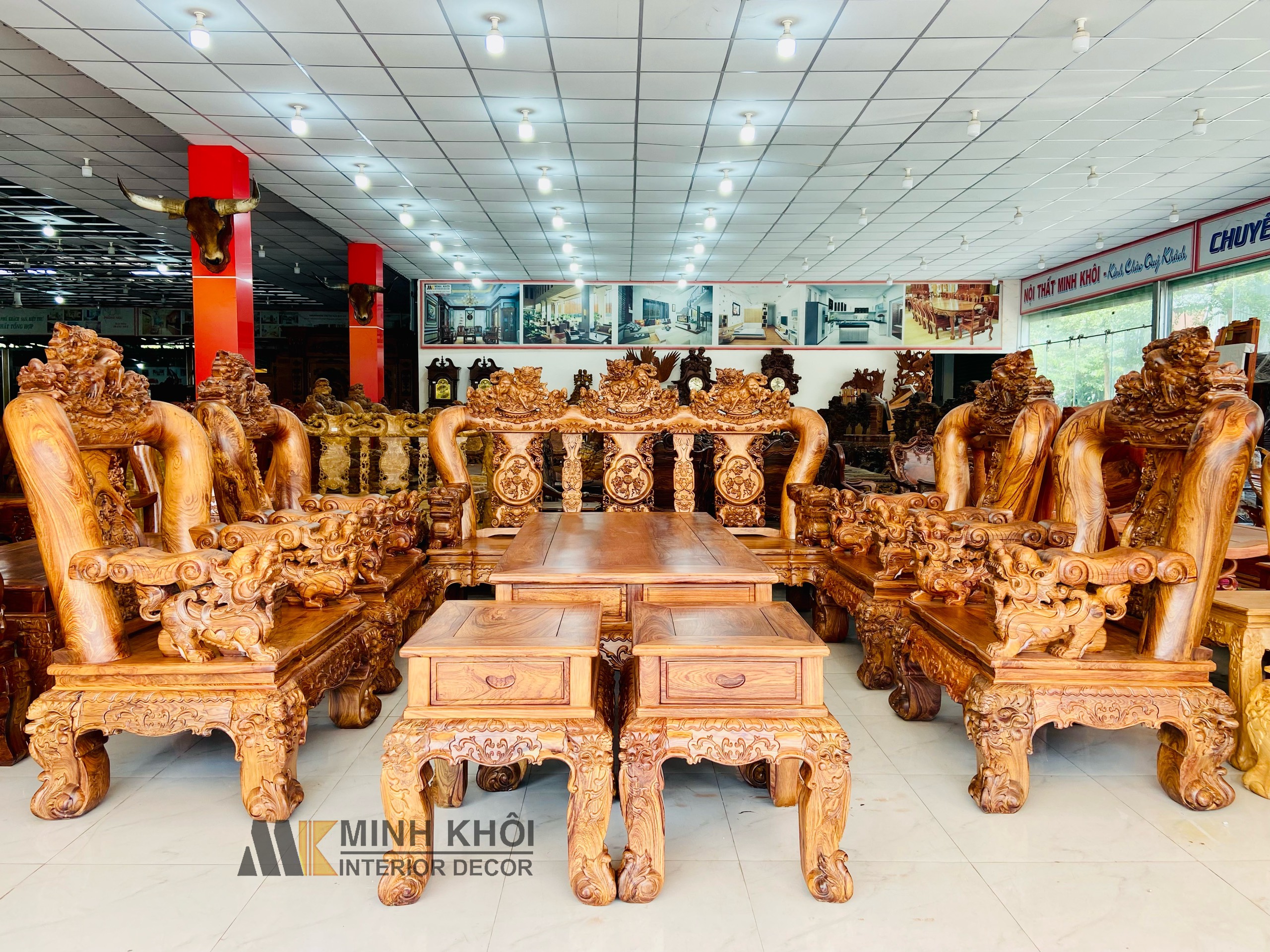 Salon Gỗ Cẩm Lai Chạm Nghê Đỉnh Tay 16 Cao Cấp - SL650