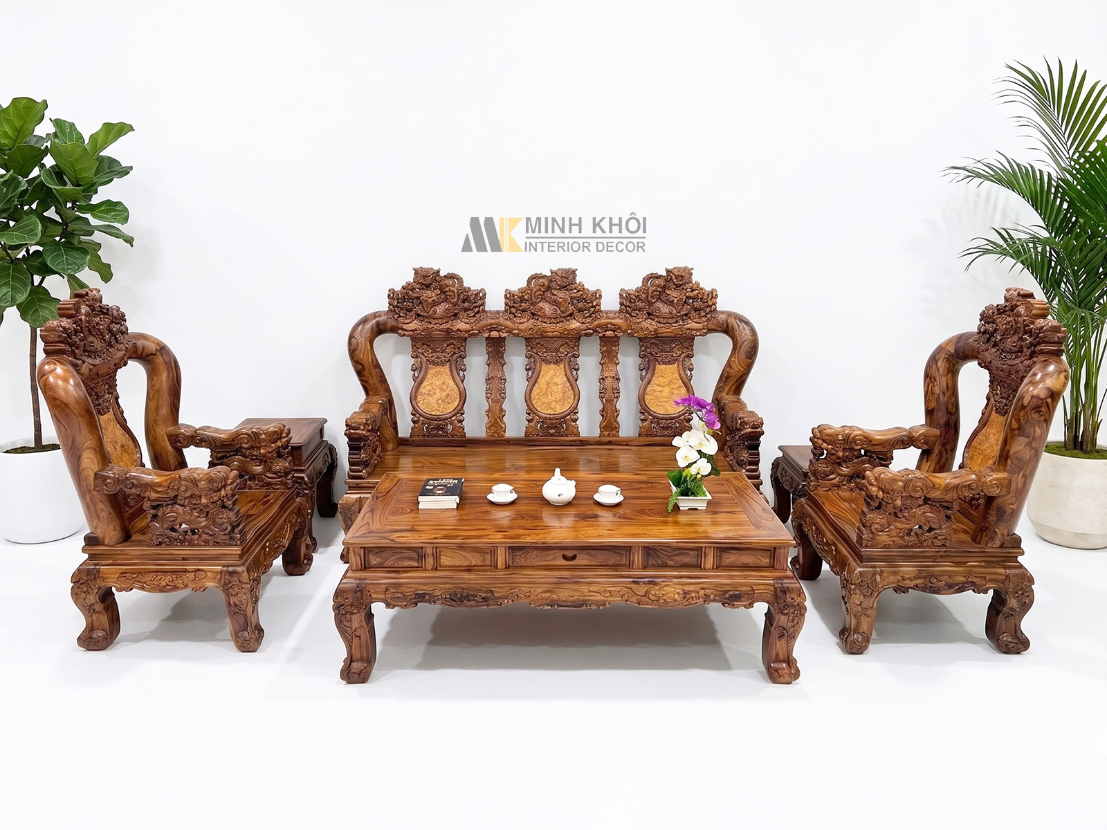 Salon Gỗ Cẩm Lai Tay 12 Chạm Nghê Cao Cấp - SL896