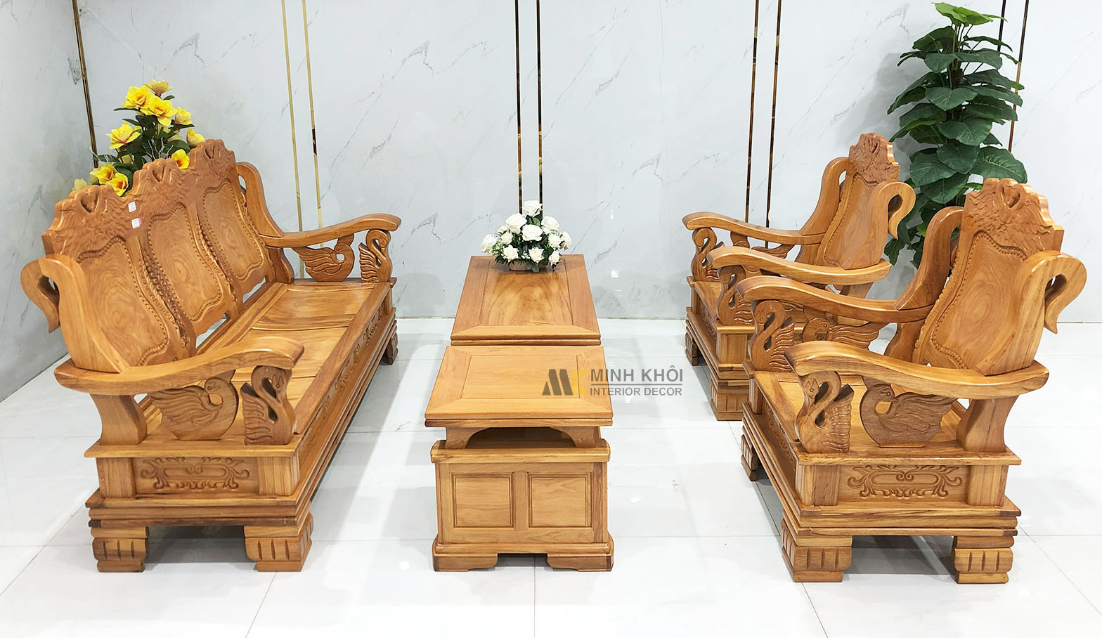 Salon Gõ Đỏ Thúng Thiên Nga Uyên Ương 5 Món - SL984