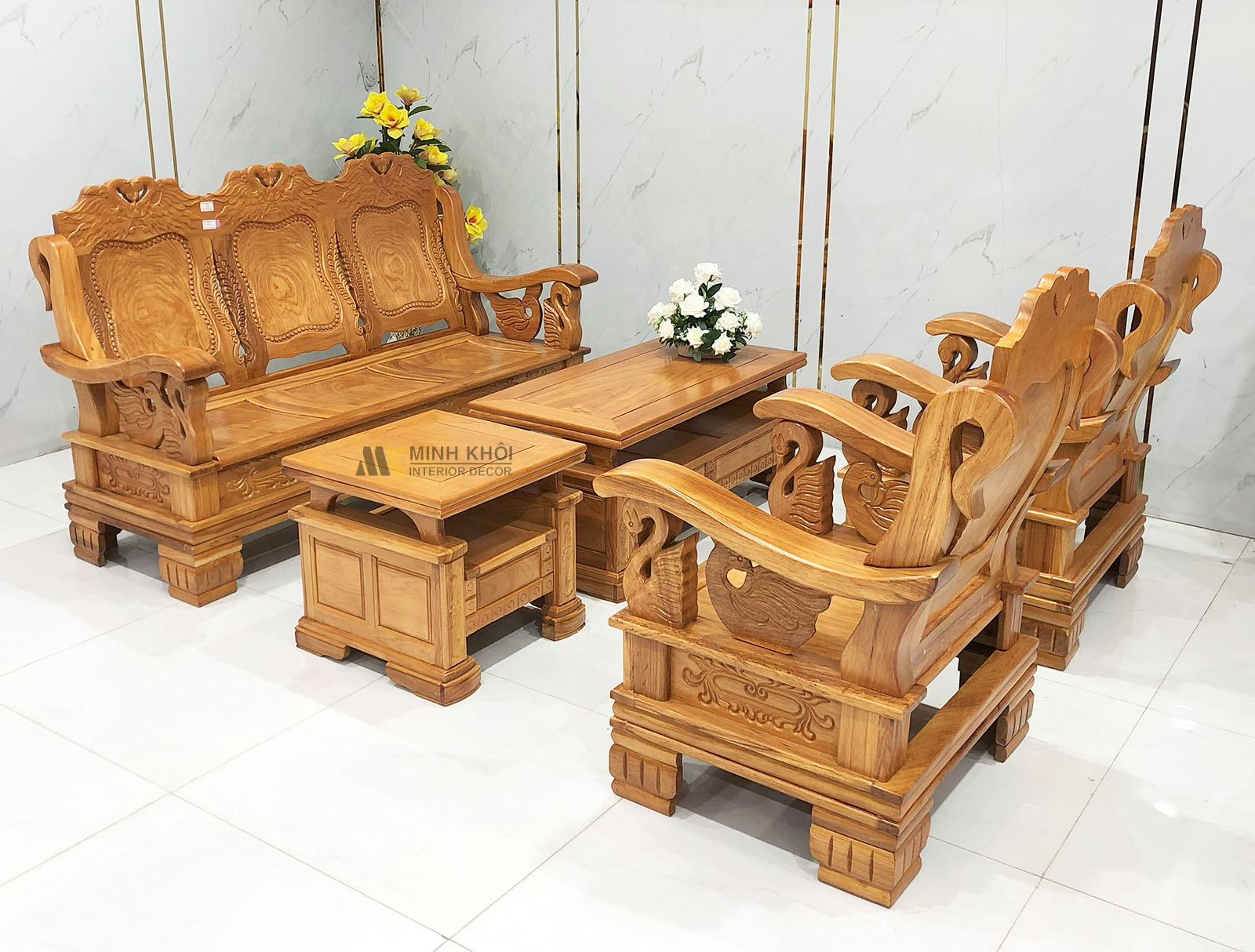 Salon Gõ Đỏ Thúng Thiên Nga Uyên Ương 5 Món - SL984