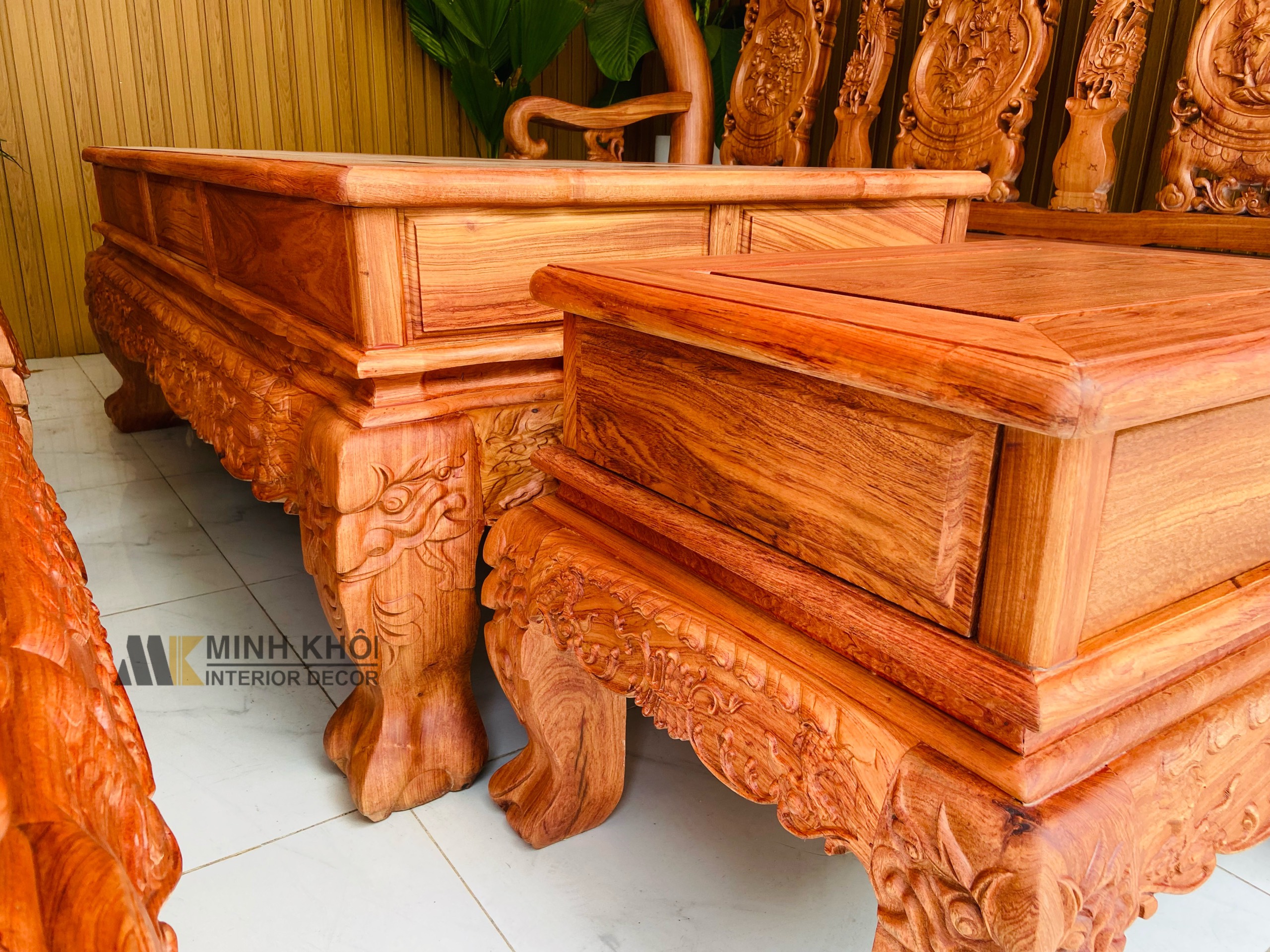 Salon gỗ hương đá chạm đào tay 14 - SL138