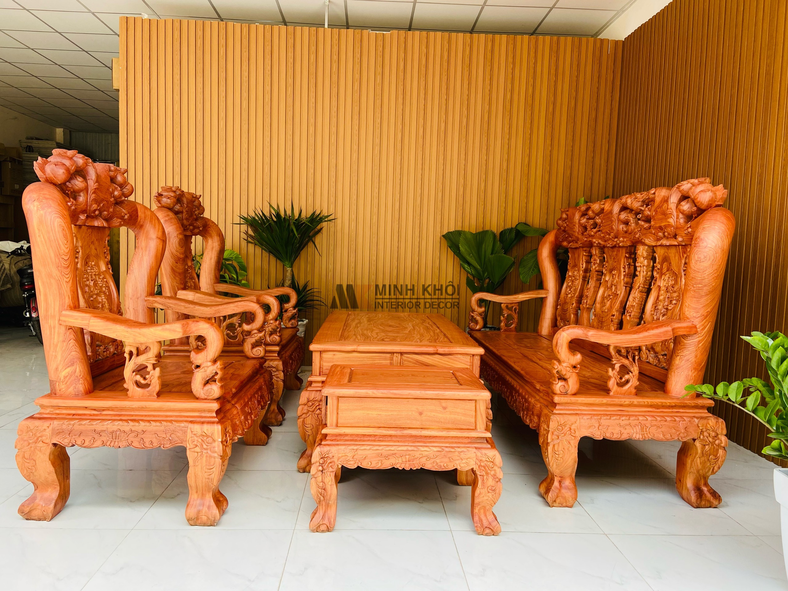 Salon gỗ hương đá chạm đào tay 14 - SL138