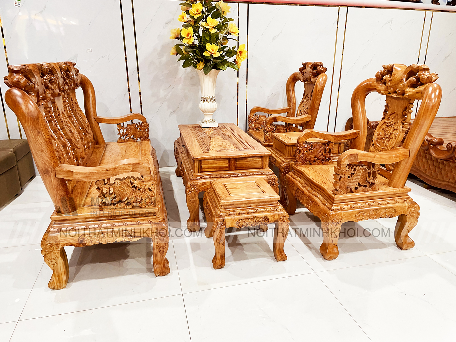 Salon Gỗ Hương Đá Đào Nghê Tay 10 6 Món - SL236