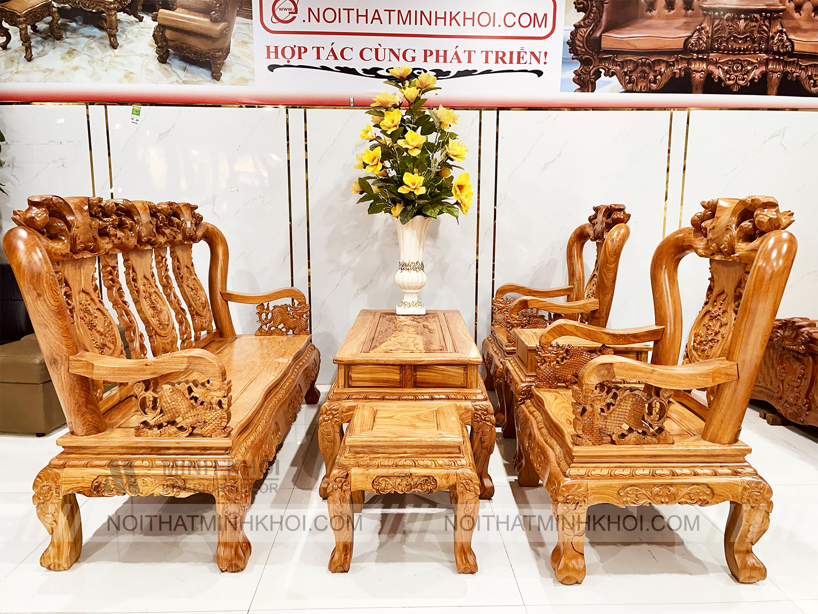 Salon Gỗ Hương Đá Đào Nghê Tay 10 6 Món - SL236