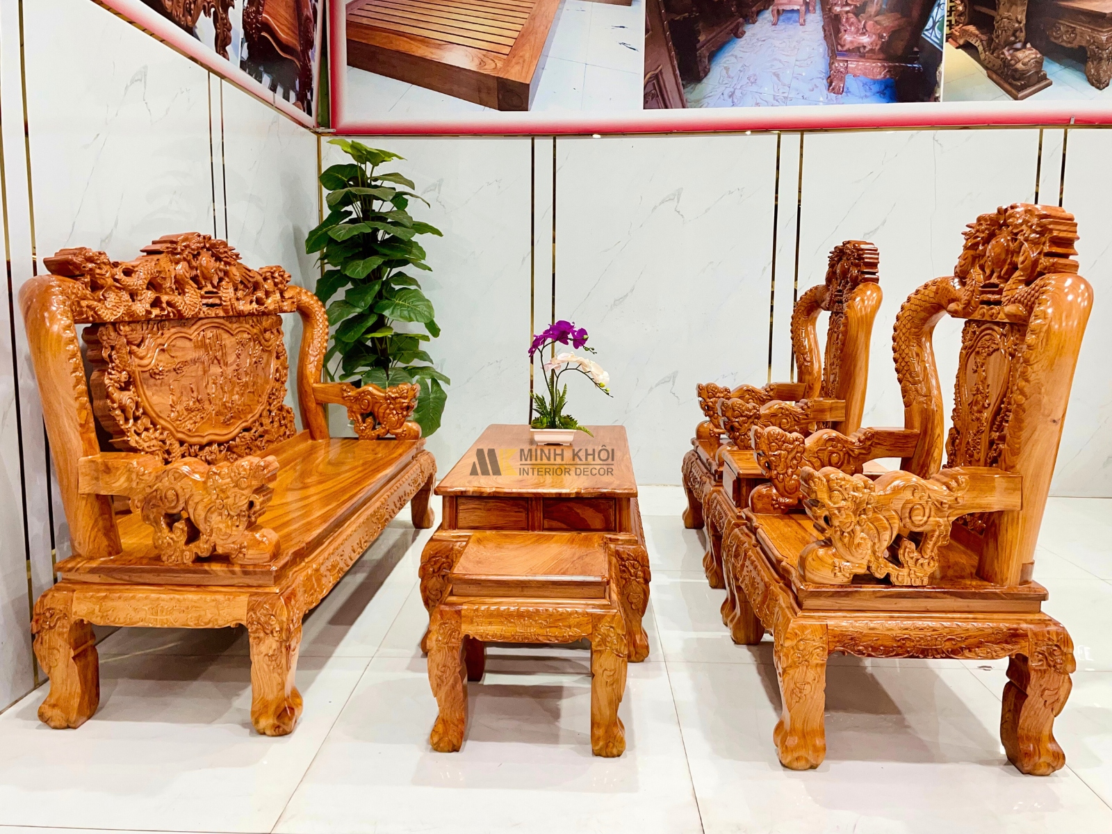 Salon Gỗ Hương Đá Rồng Bát Tiên Tay 10 Mặt Liền - SL926