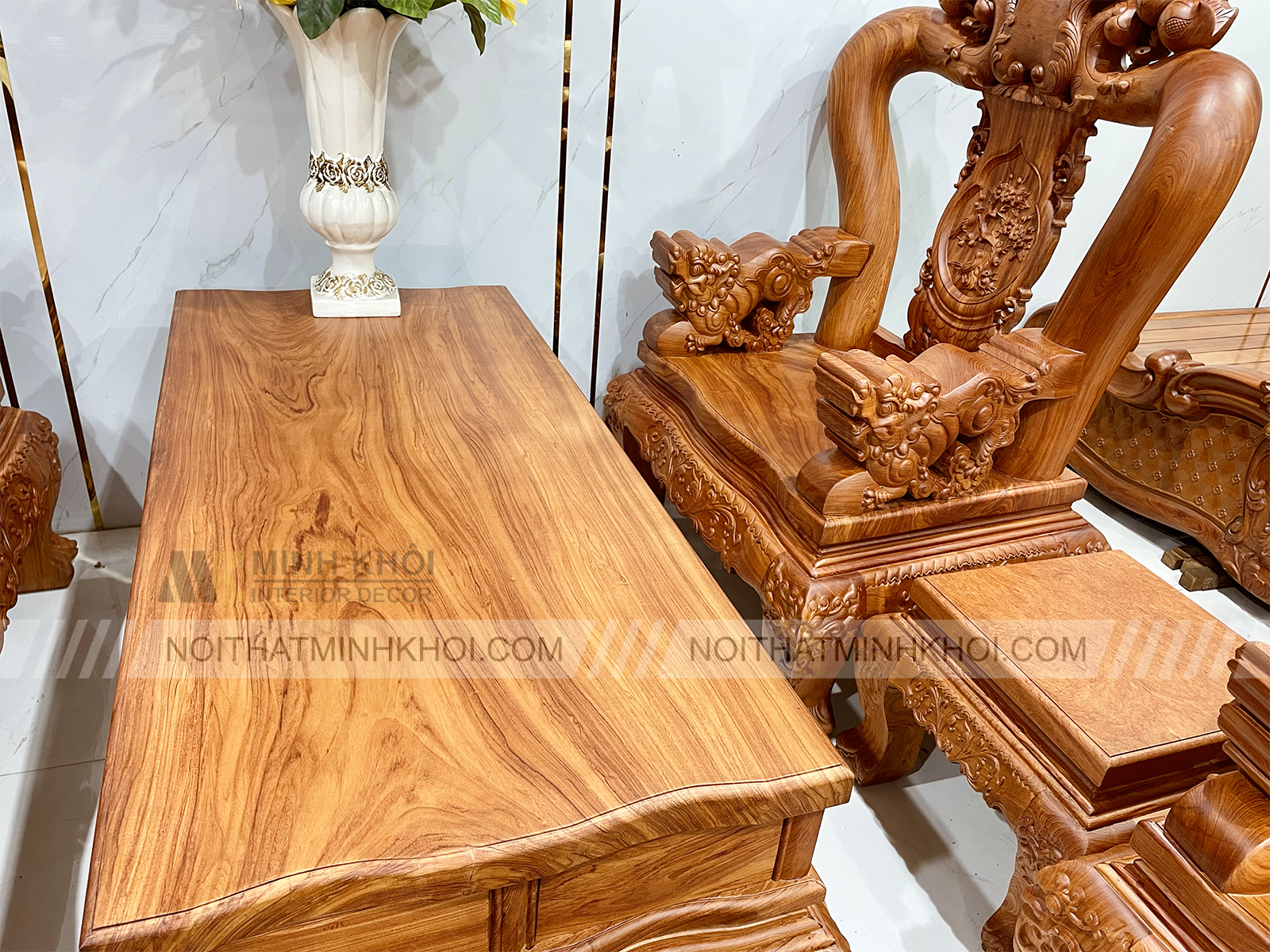 Salon Gỗ Hương Đá Tay 14 Chạm Đào Nghê Đẳng Cấp - SL3029