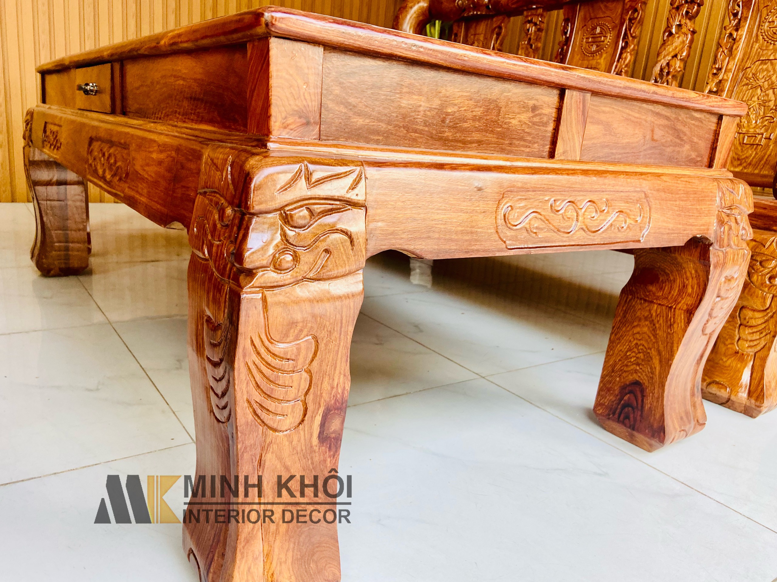 Salon Gỗ Hương Vân Tay 14 Chạm Đào Cao Cấp - SL946