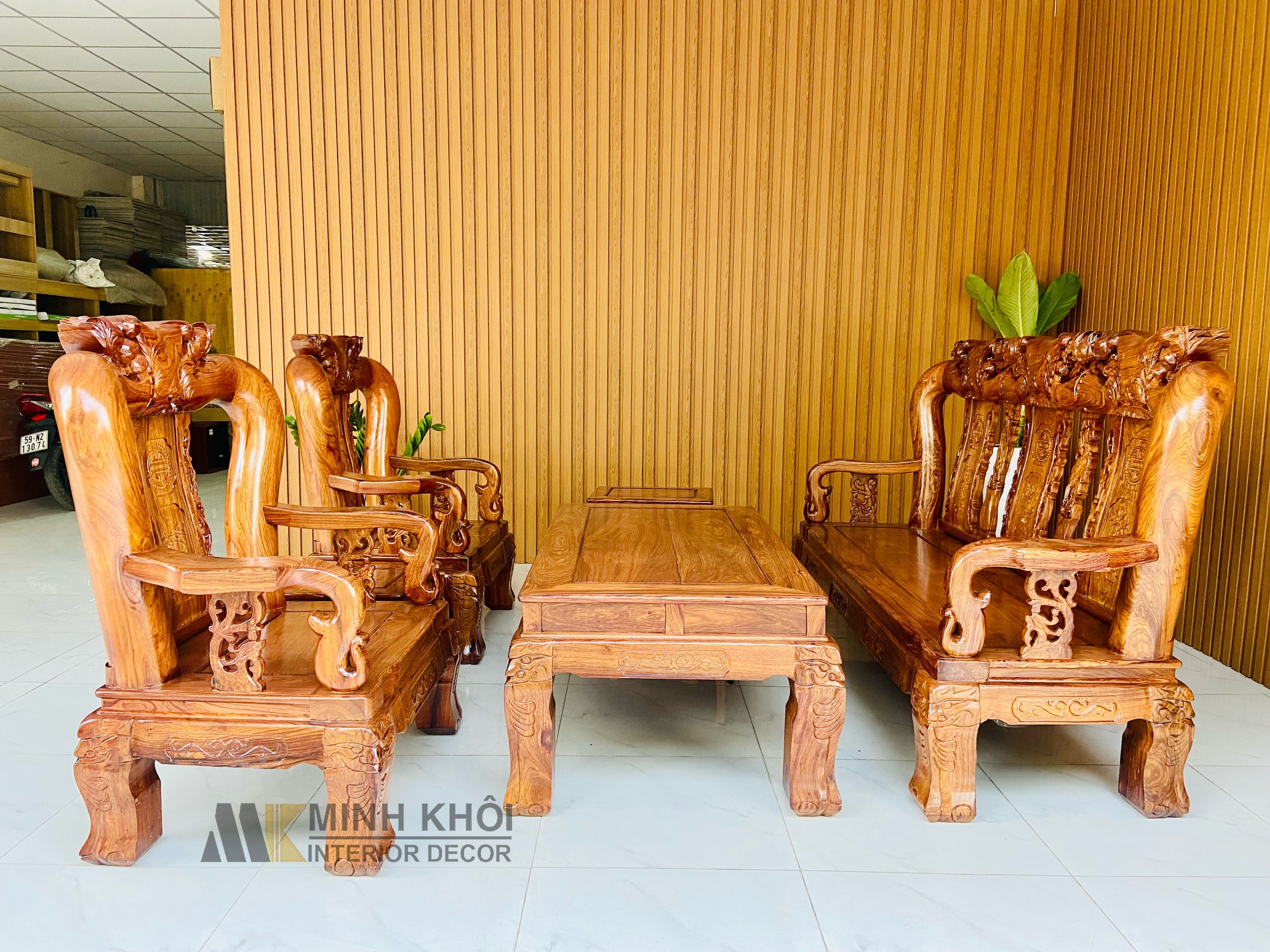 Salon Gỗ Hương Vân Tay 14 Chạm Đào Cao Cấp - SL946