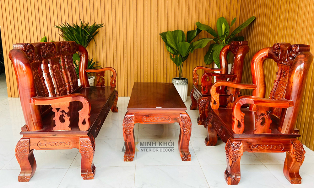 Bộ Salon Gỗ Triện Xoan Đào Tay 10 6 Món - SL223