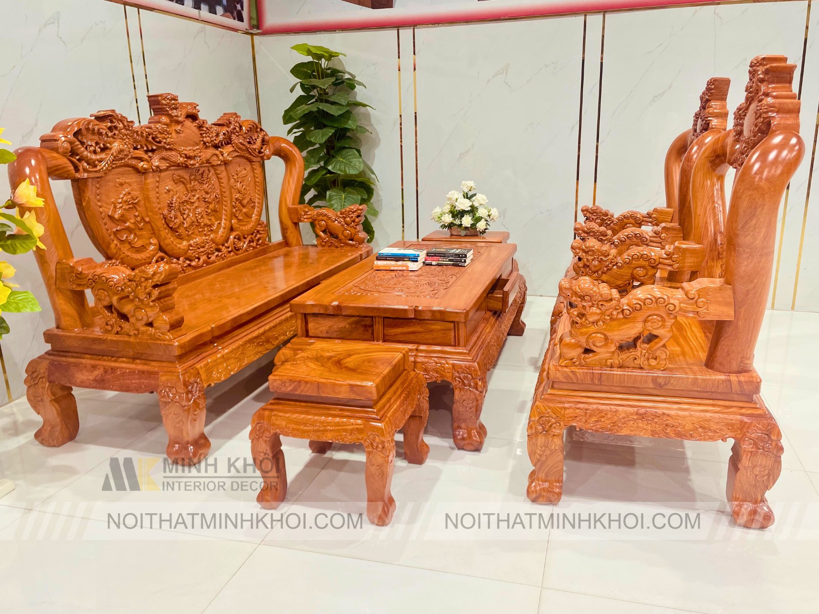 Bộ Salon Hương Đá Tay 12 Nghê Đỉnh Mặt Liền (Đặc Biệt) - SL987