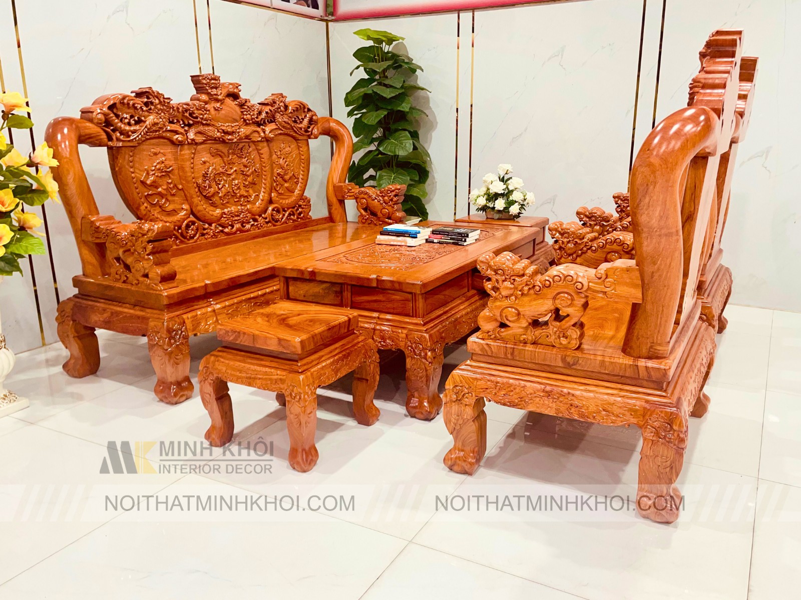 Bộ Salon Hương Đá Tay 12 Nghê Đỉnh Mặt Liền (Đặc Biệt) - SL987