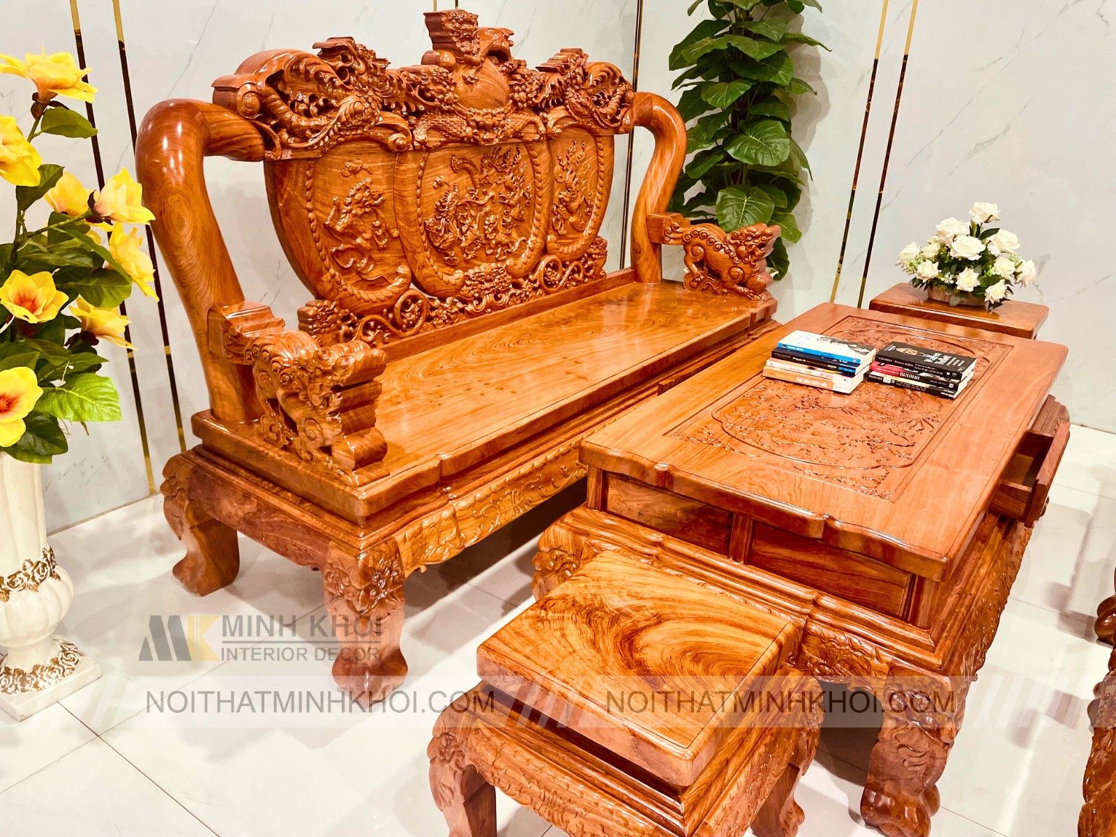 Bộ Salon Hương Đá Tay 12 Nghê Đỉnh Mặt Liền (Đặc Biệt) - SL987