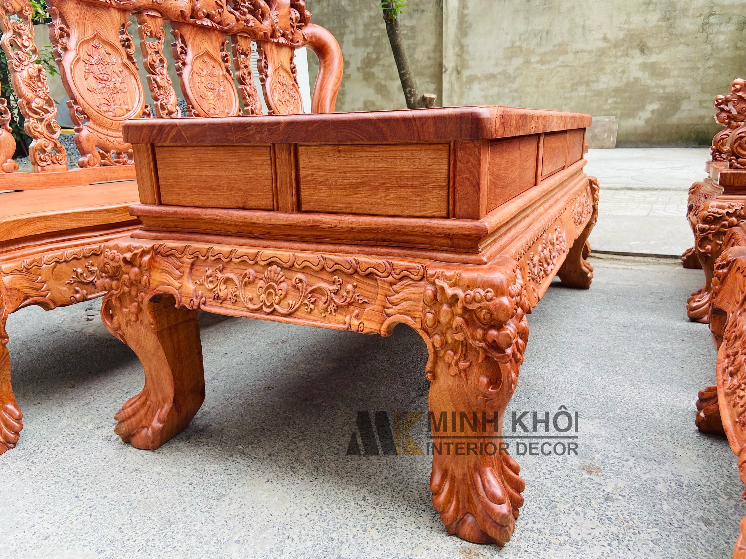 Salon hương đá tay 14 chạm đào mặt liền - SL941