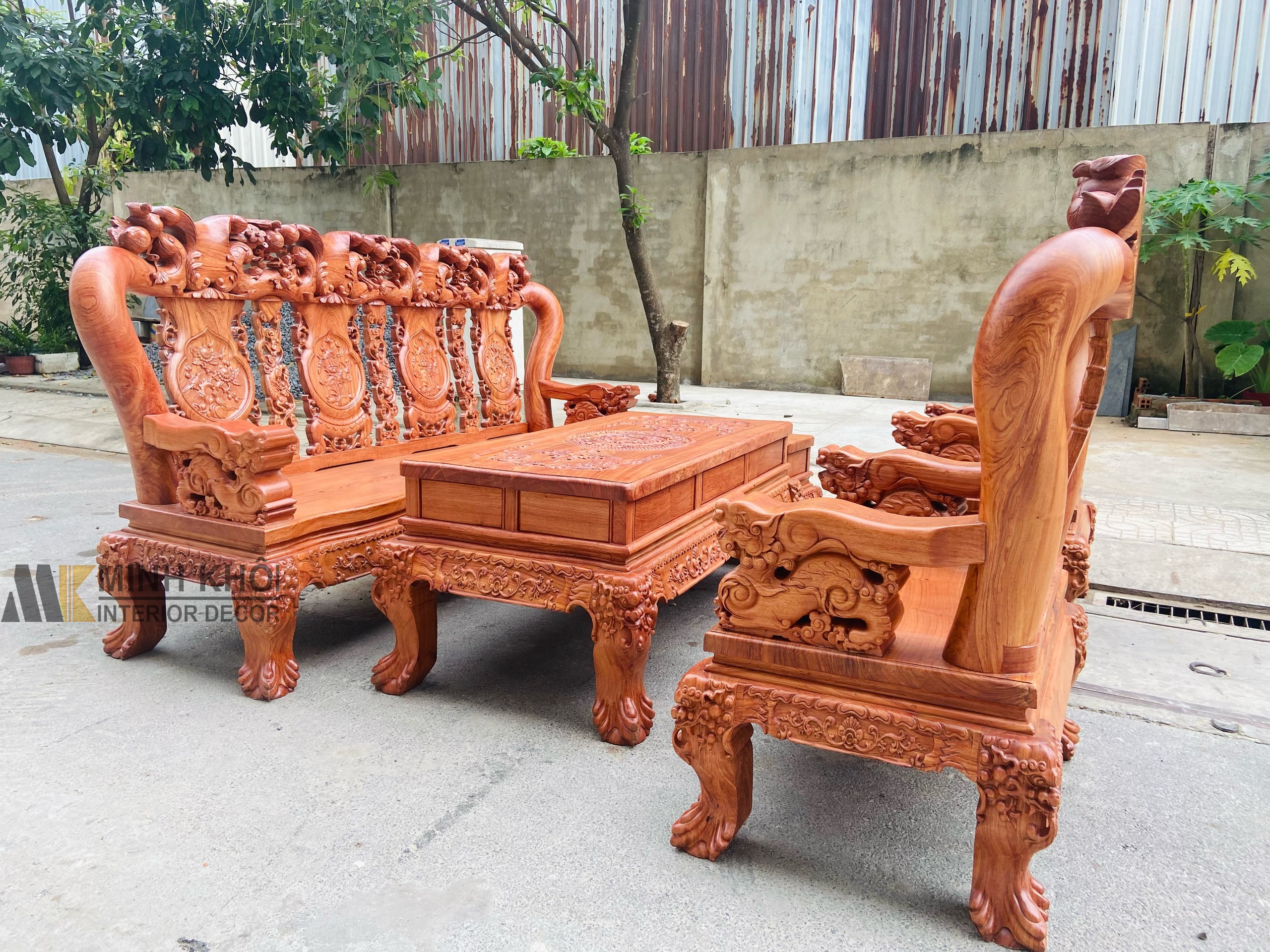 Salon hương đá tay 14 chạm đào mặt liền - SL941