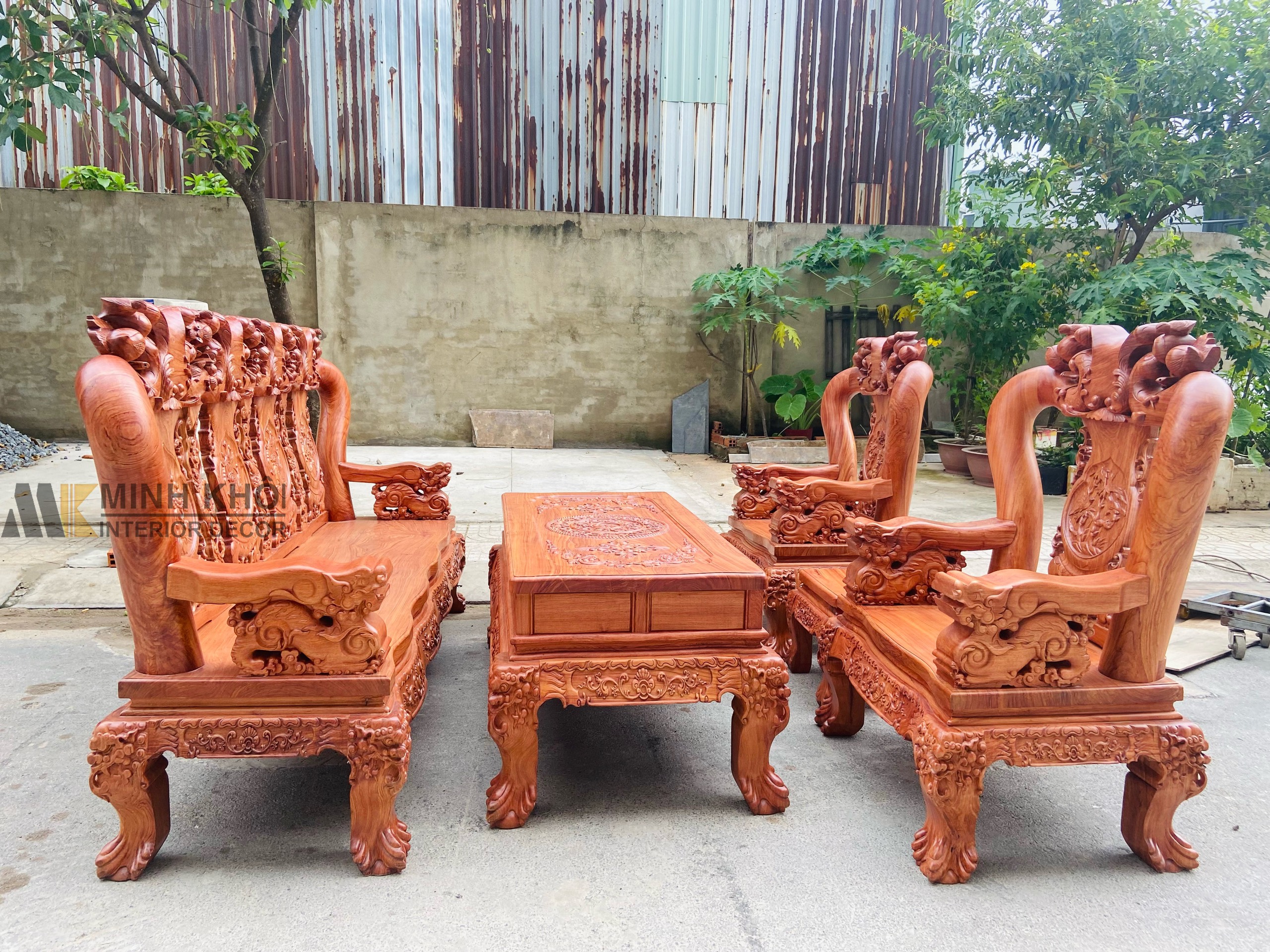 Salon hương đá tay 14 chạm đào mặt liền - SL941