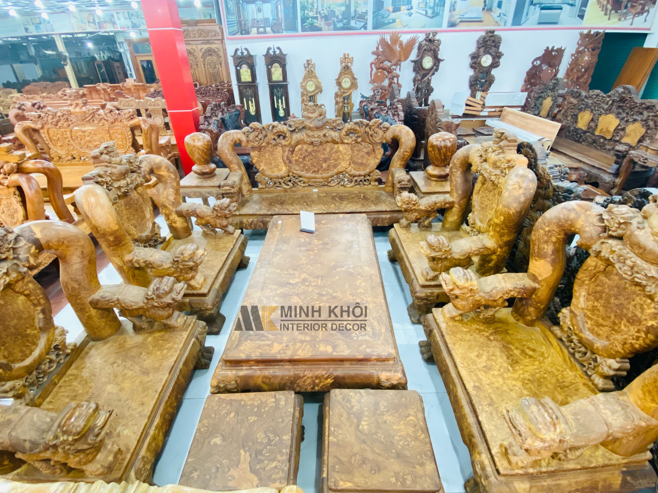 Bàn Ghế Gỗ Nu Nghiến Cột 20 Nghê Phụng Đẳng Cấp - SL688