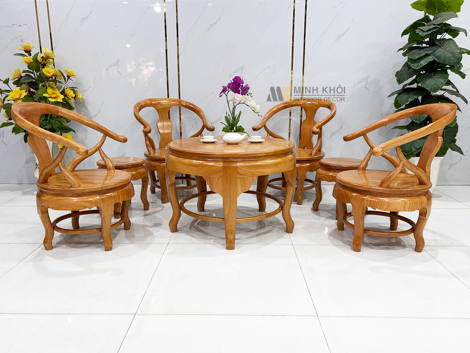 Salon Gỗ Gõ Đỏ Thúng Mặt Liền 7 Món - SL938