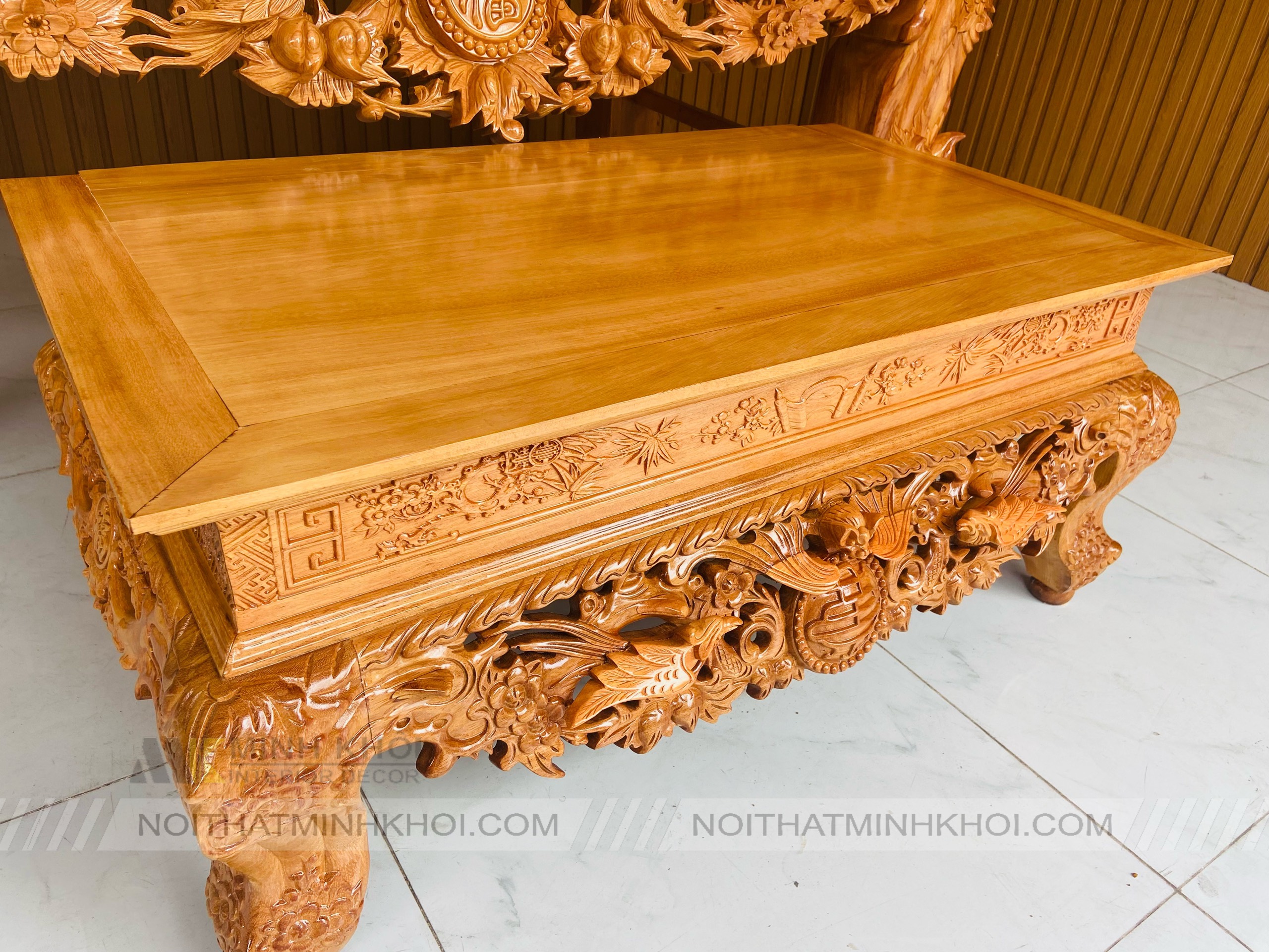 Sập Thờ Gõ 1m97 Chạm Mai Điểu - BT904