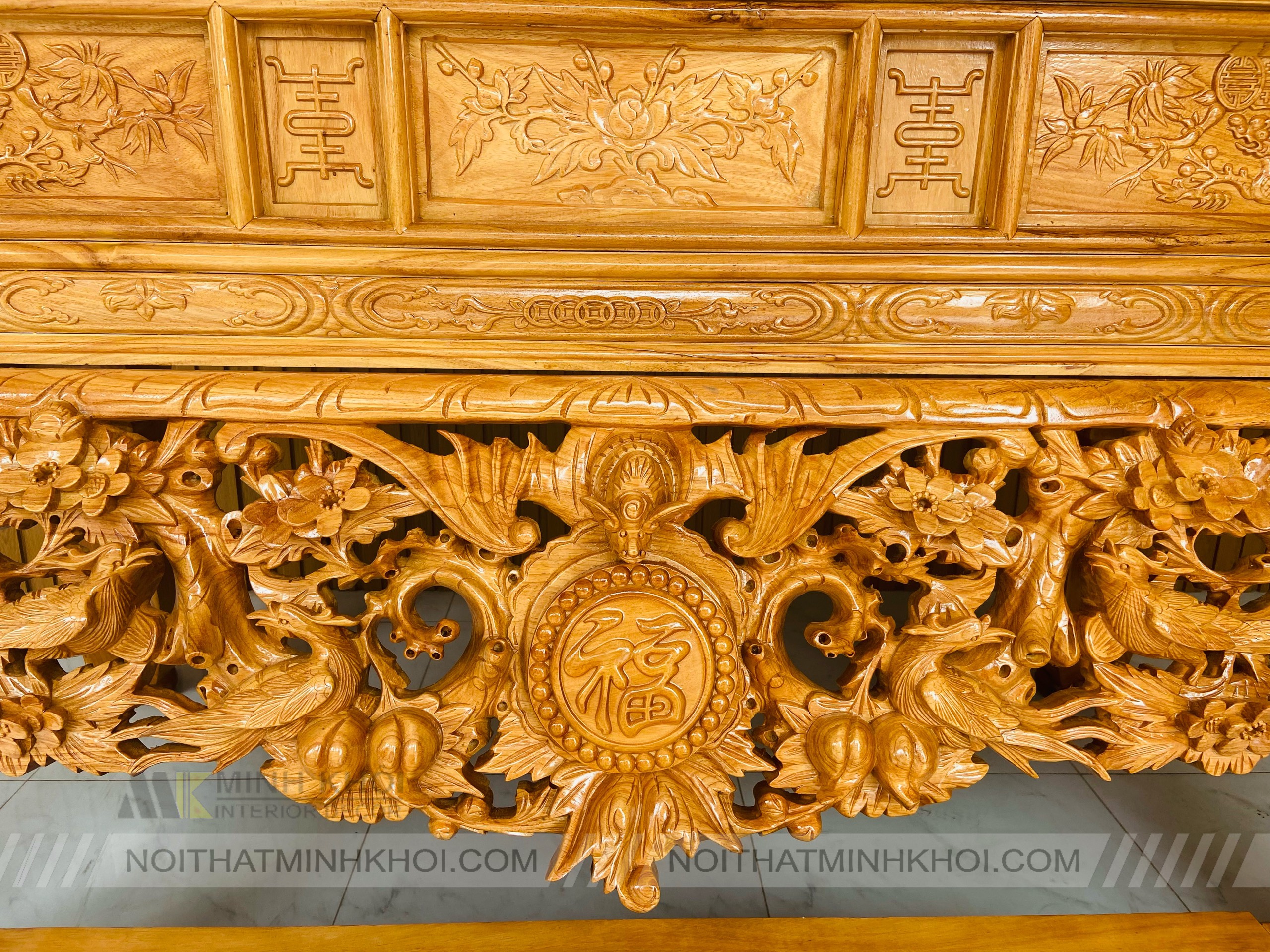 Sập Thờ Gõ 1m97 Chạm Mai Điểu - BT904