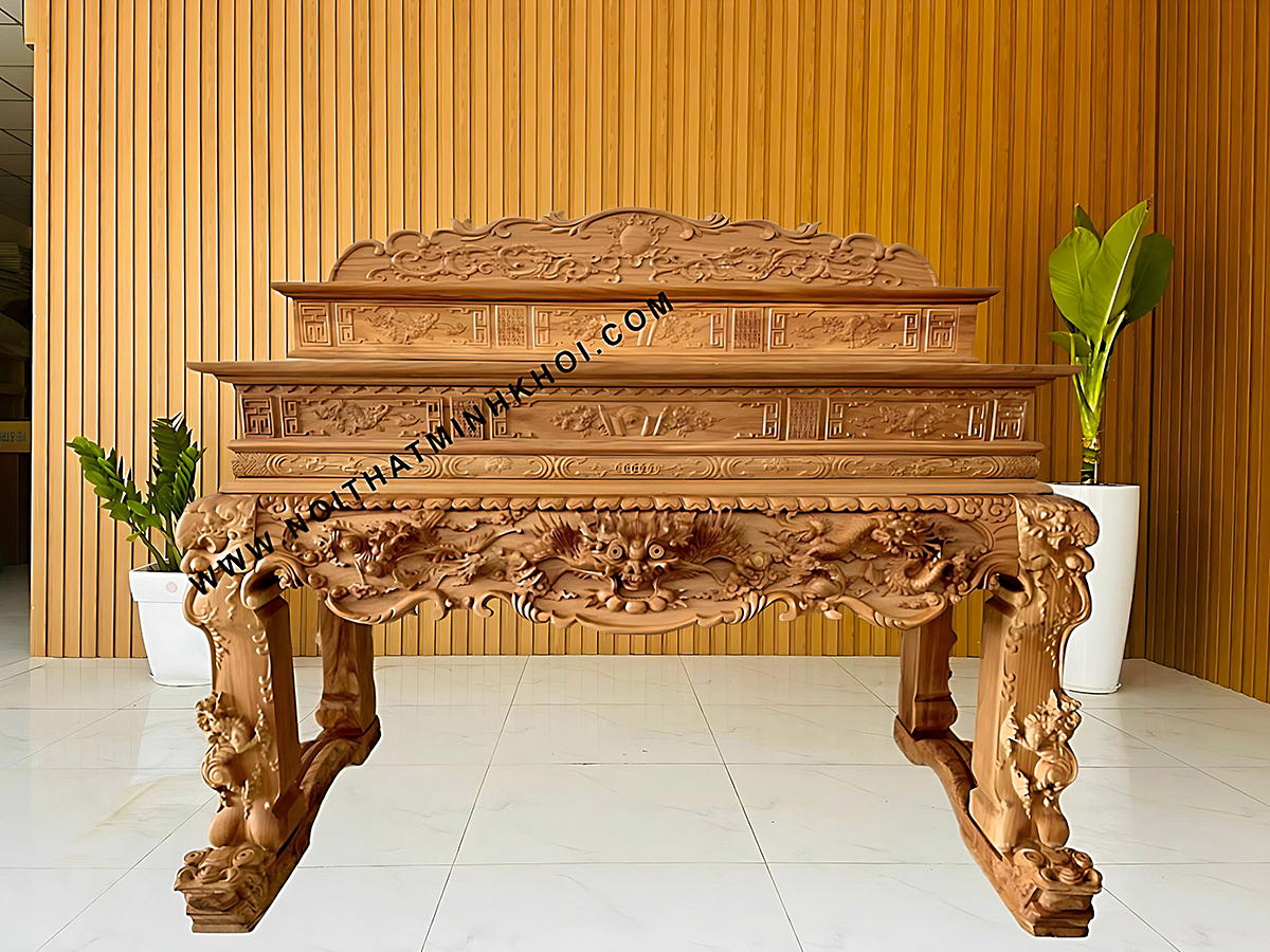 Sập Thờ Gỗ Gõ Đỏ Chạm Rồng - ST900
