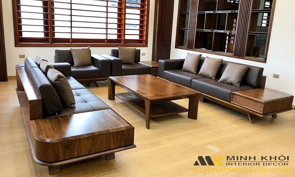 Bộ Sofa gỗ sồi giả màu óc chó – SF3009