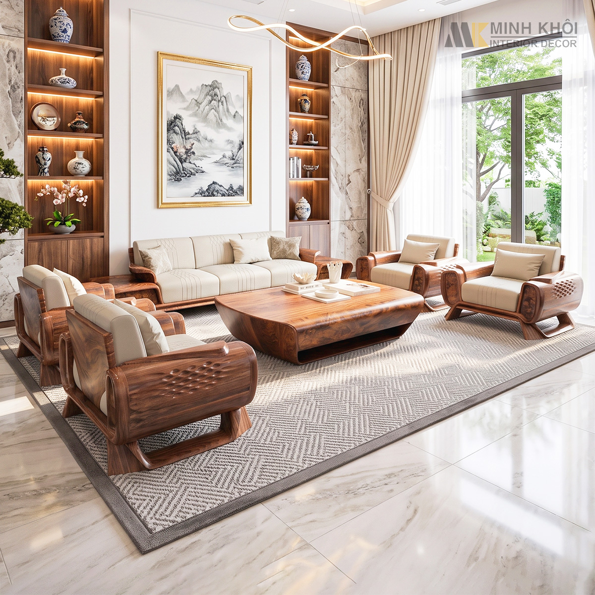 Sofa Gỗ Gõ Đỏ Hiện Đại Tay Cánh Tiên - SF865