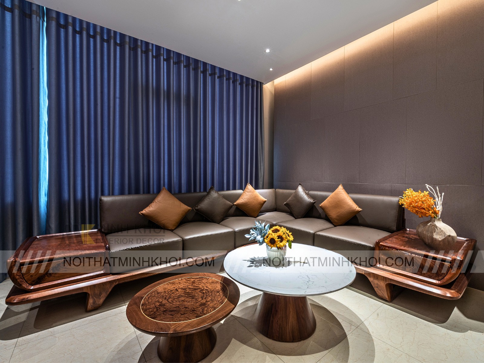 Sofa Gỗ Óc Chó Chữ L Cao Cấp - SF965