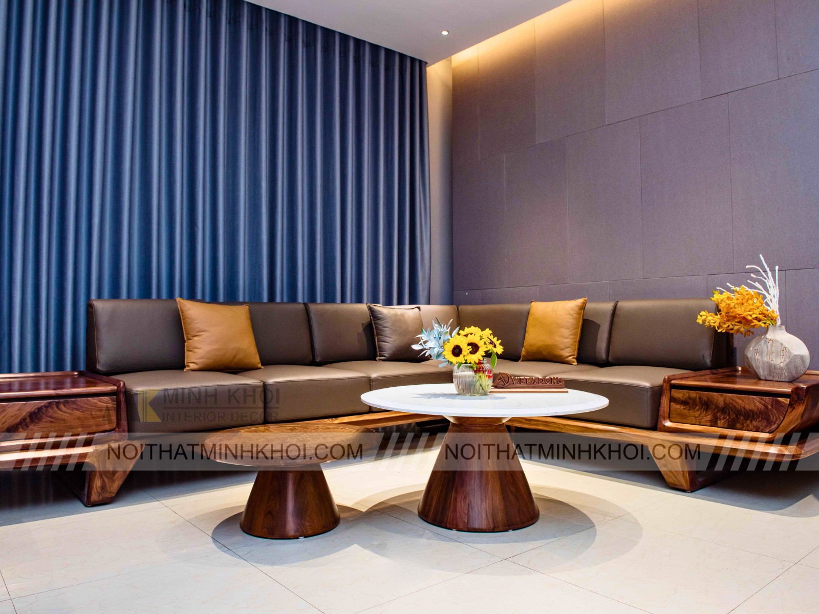 Sofa Gỗ Óc Chó Chữ L Cao Cấp - SF965