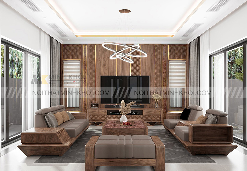 Sofa gỗ óc chó đơn giản, tinh tế