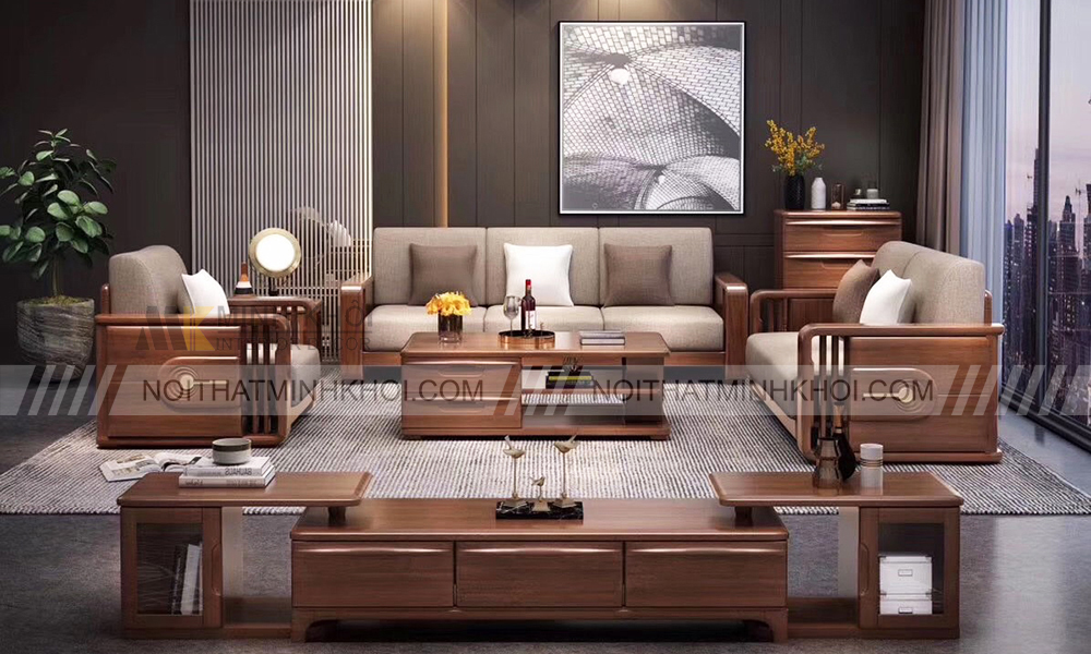 Sofa gỗ óc chó hiện đại và sang trọng