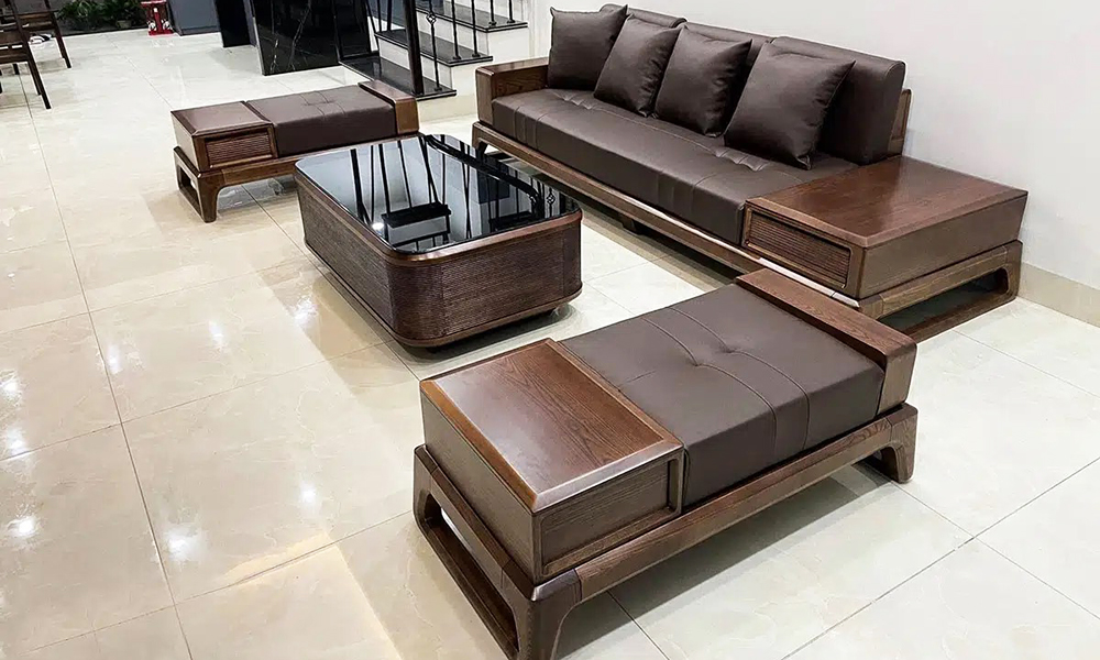 Sofa gỗ sồi màu nâu phong cách hiện đại