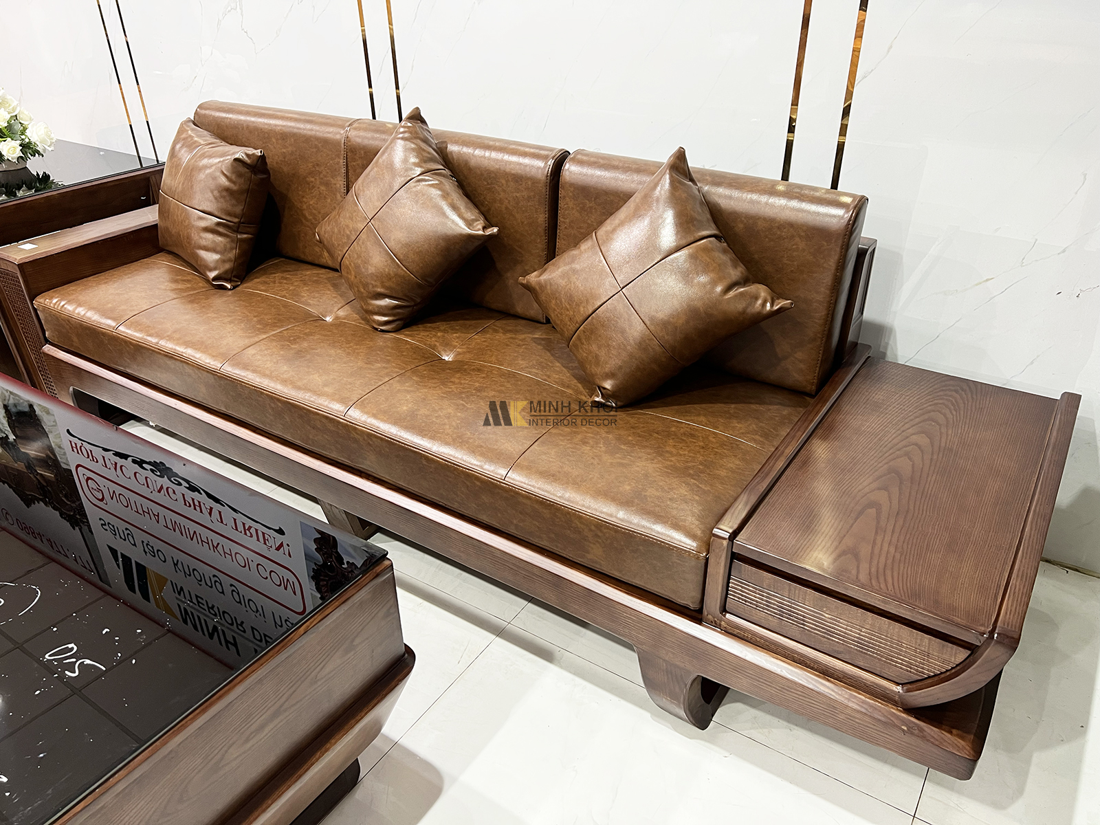 Sofa Gỗ Sồi Màu Óc Chó 5 Món Thiết Kế Đối Có Nệm - SF2021-905