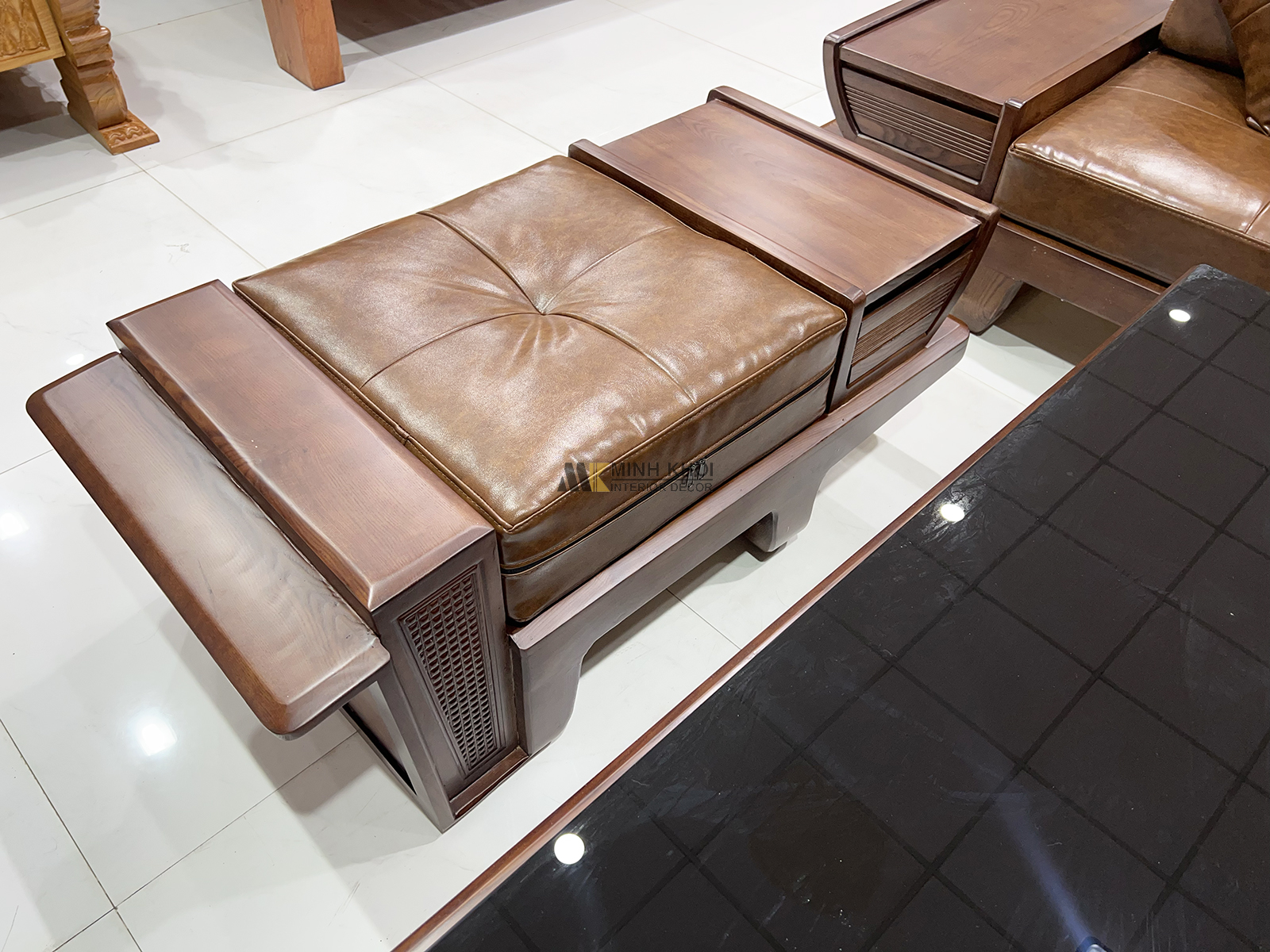 Sofa Gỗ Sồi Màu Óc Chó 5 Món Thiết Kế Đối Có Nệm - SF2021-905