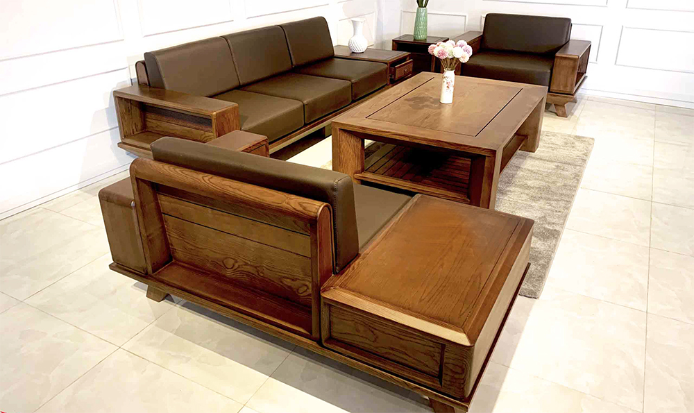 Mẫu bàn ghế sofa gỗ sồi Nga đẹp thông dụng hiện nay