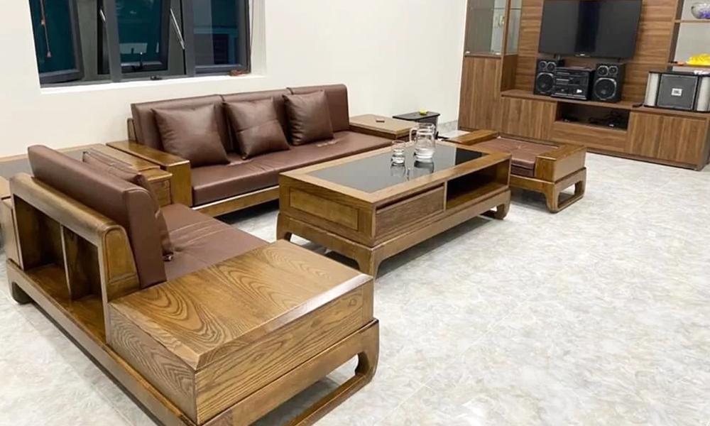 Sofa gỗ sồi Nga màu nâu trầm ấn tượng