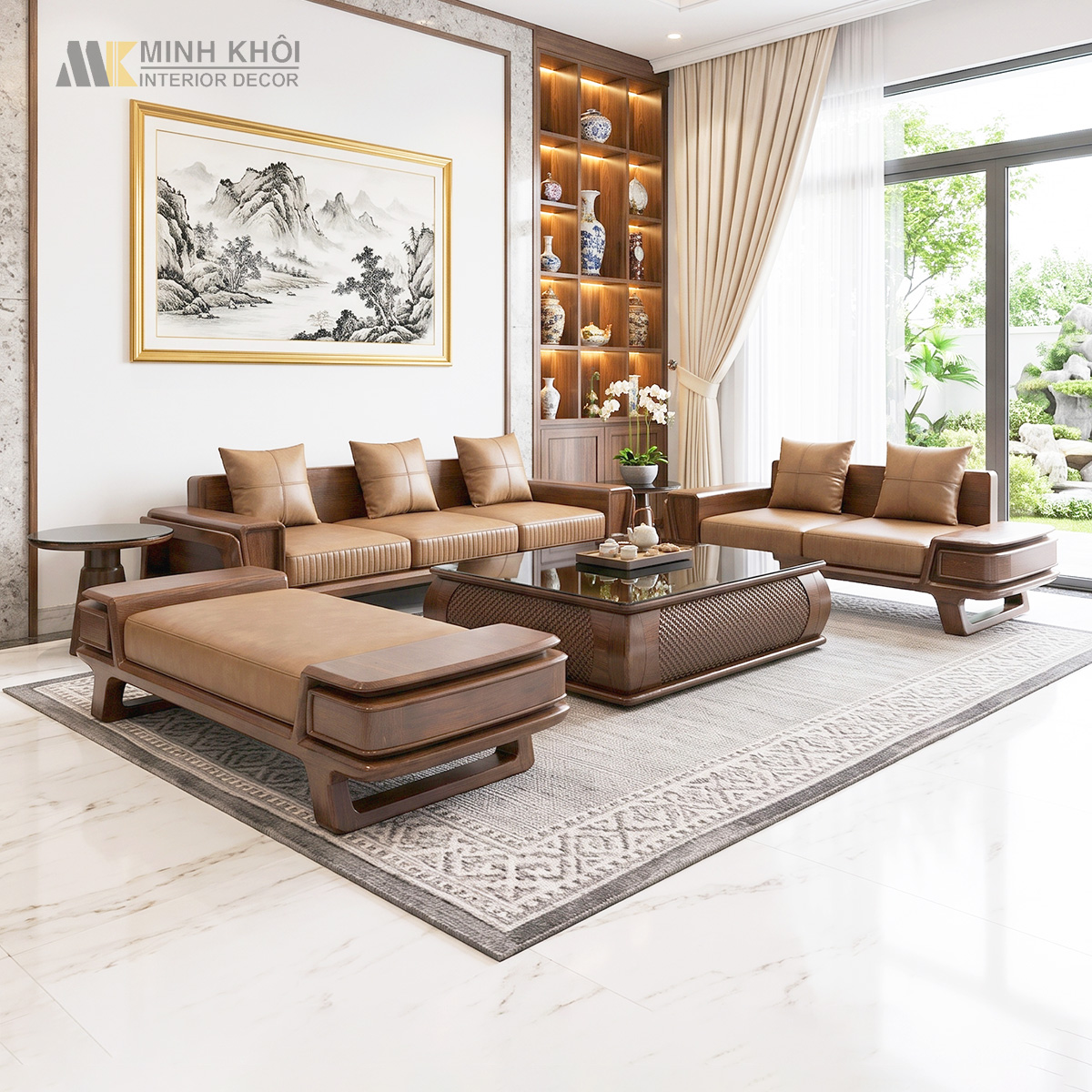 Sofa Tay Hộp Bo Cong Bàn Vuông Hiện Đại - SF875