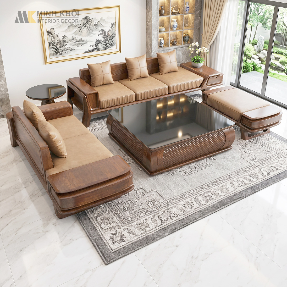 Sofa Tay Hộp Bo Cong Bàn Vuông Hiện Đại - SF875