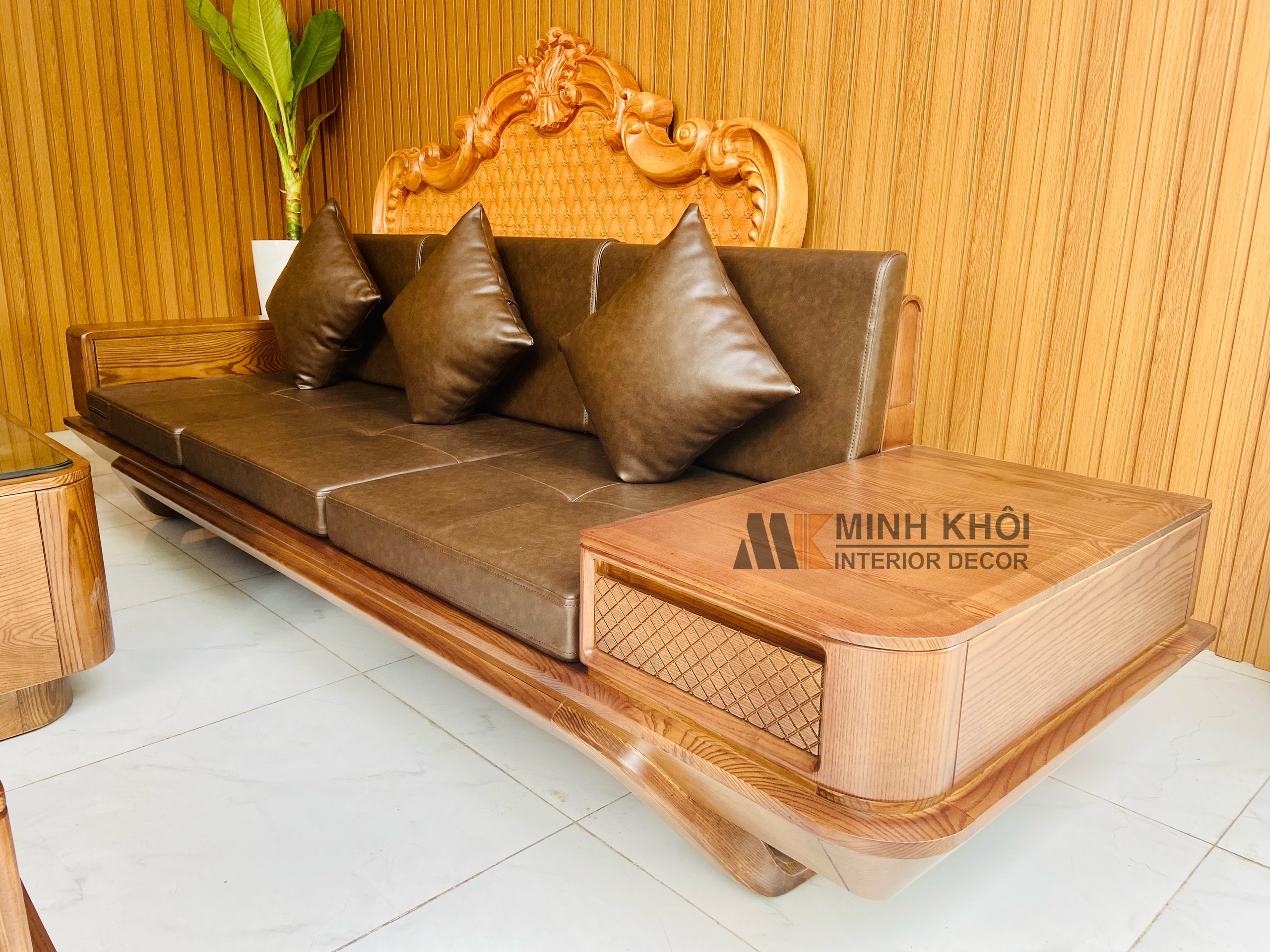 Sofa Gỗ Sồi Sơn Màu Óc Chó Đối 5 Món - SF233G