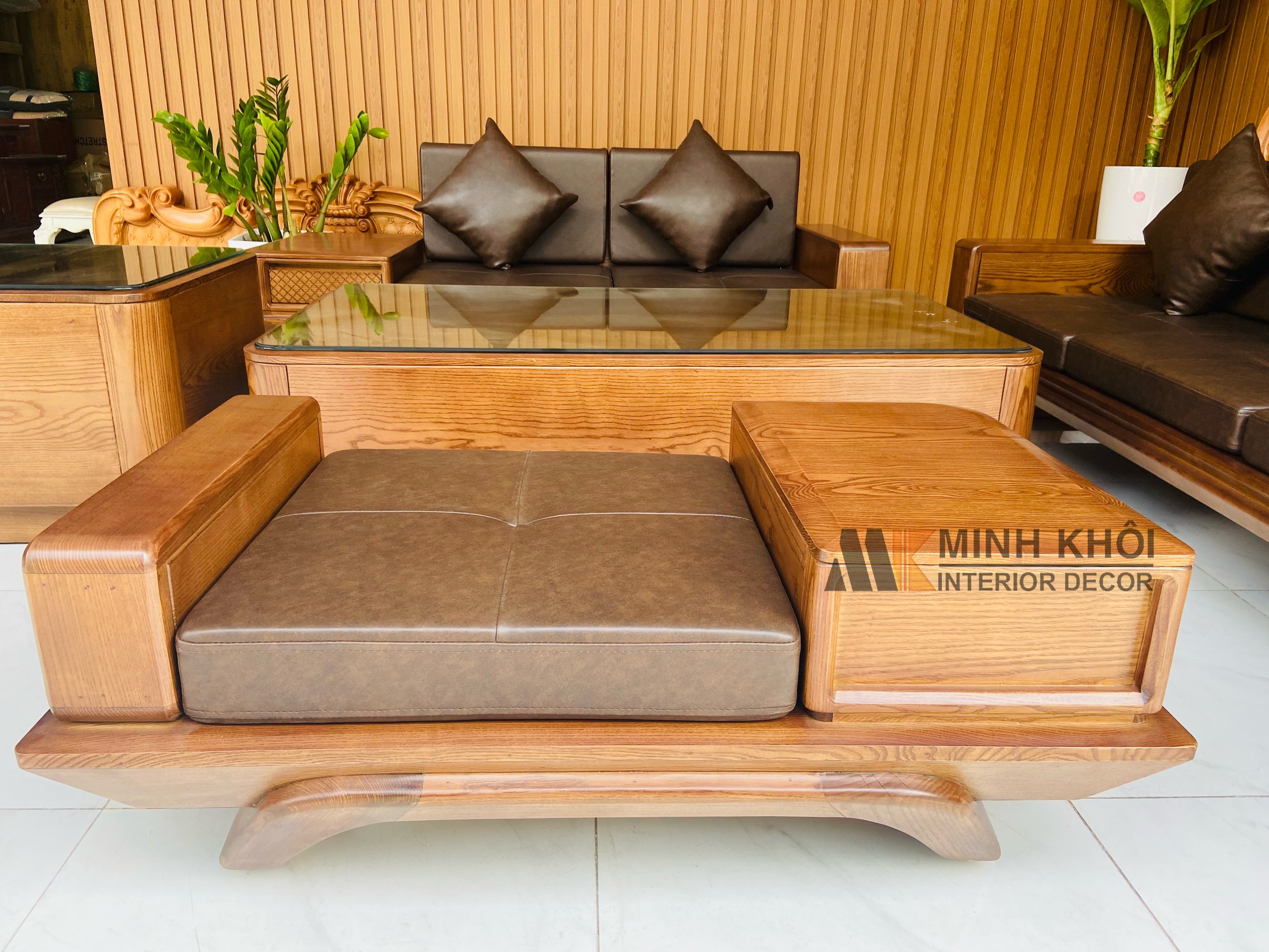 Sofa Gỗ Sồi Sơn Màu Óc Chó Đối 5 Món - SF233G