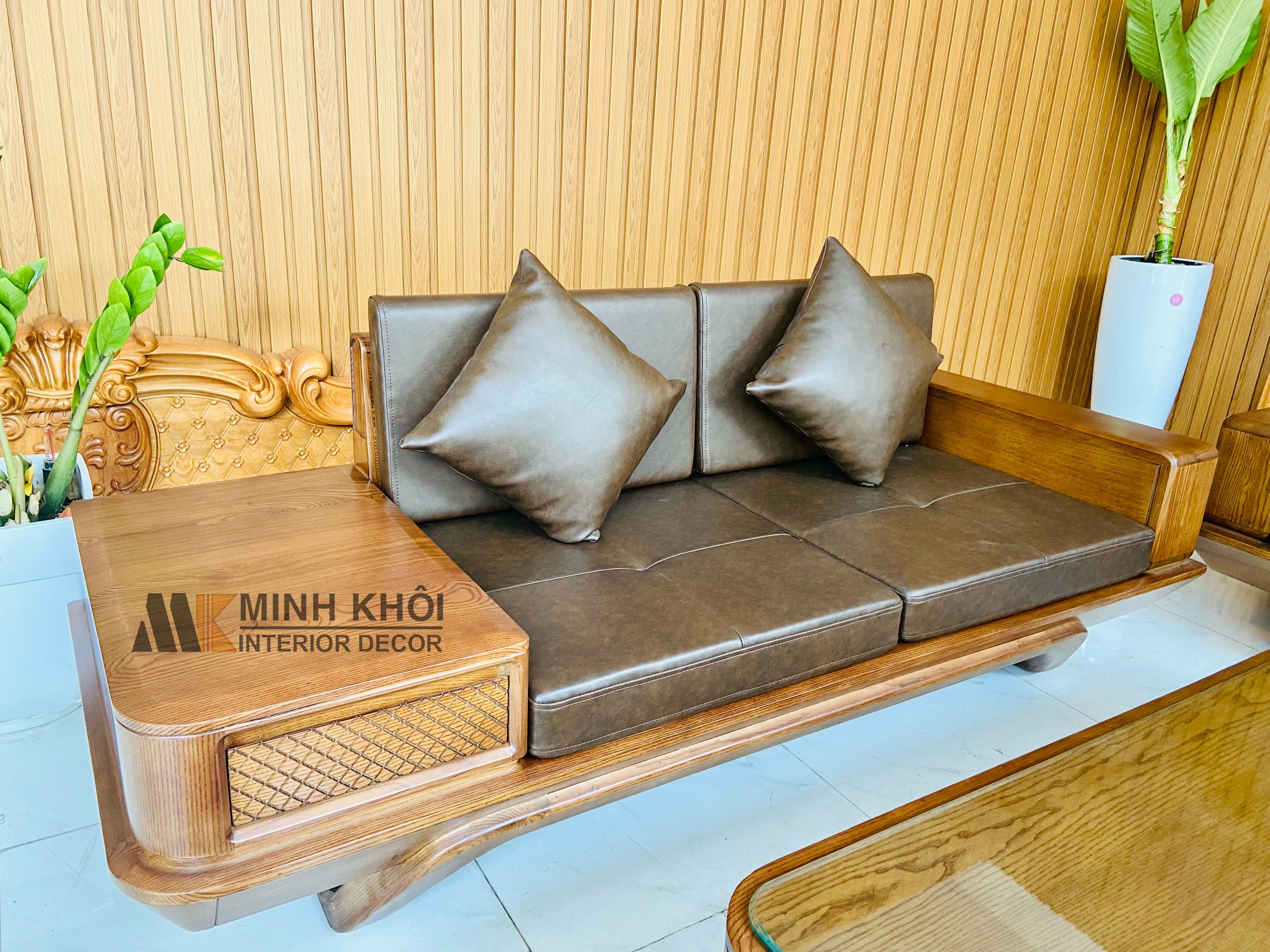 Sofa Gỗ Sồi Sơn Màu Óc Chó Đối 5 Món - SF233G
