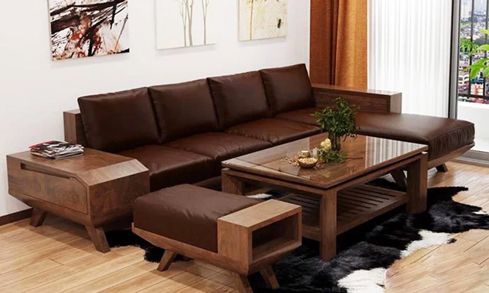 Sofa gỗ sồi tự nhiên màu óc chó